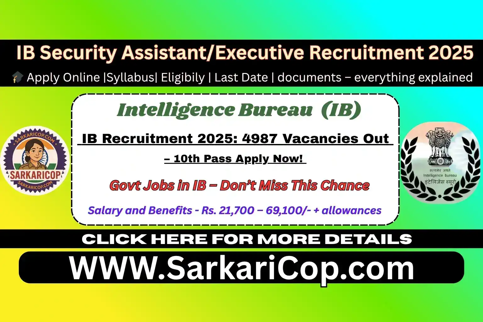 IB Intelligence Bureau SARKARICOP sarkariresult
